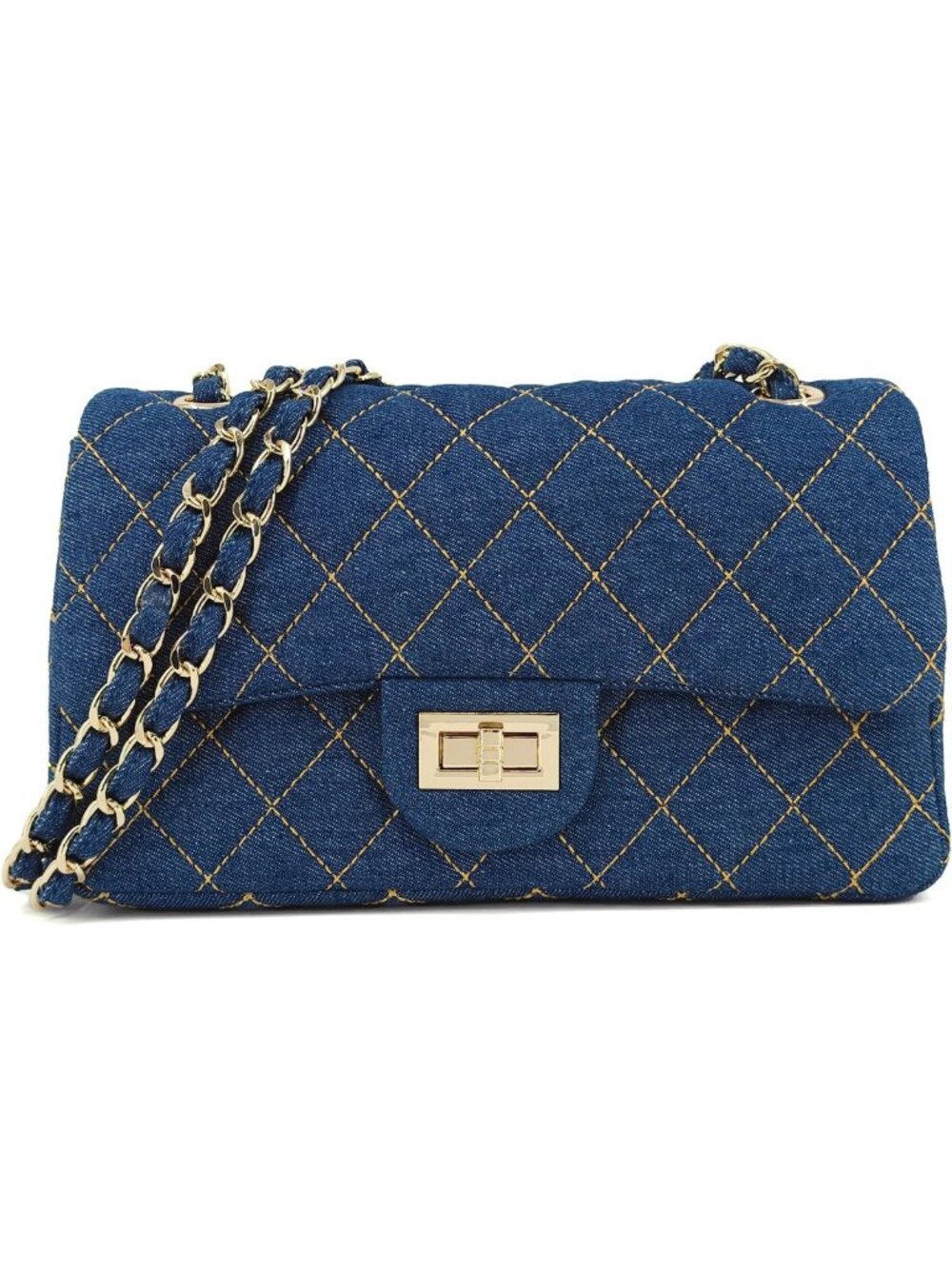 Chic Vintage Quilted Denim Shoulder Bag with Chain Strap for Women - Stylish